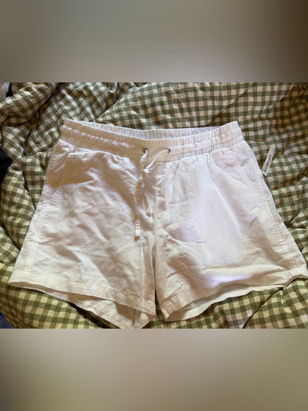 Women’s White Linen Blend Drawstring Shorts